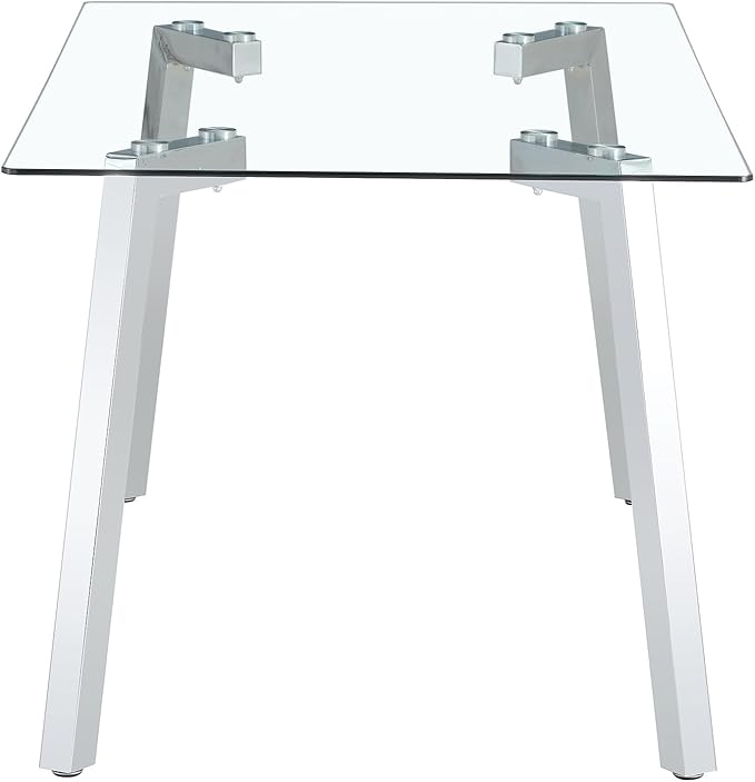 NicBex 63Inch Rectangular Dining Table,Minimalist Kitchen Table with Tempered Glass Tabletop and Silver Metal Legs for 6 to 8,Large Dining Room Table for Kitchen,Dining Living Room,Silver+Transparent - LeafyLoom