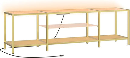 HOOBRO TV Stand with LED Lights and Power Outlets for TVs up to 75", Modern 70.9 Inch Tempered Glass TV Console Table with Open Shelves, Media Entertainment Center for Living Room, Gold GD185UDS01 - LeafyLoom