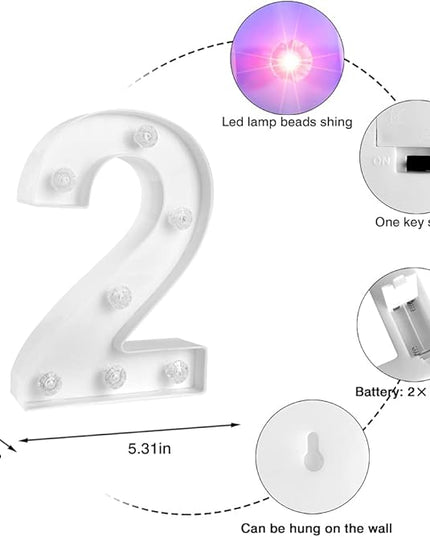 Decorative Led Light Up Number, Light Up Number Sign for Night Light Wedding Birthday Party Christmas Home Bar Decoration Number-(Number 2) - LeafyLoom