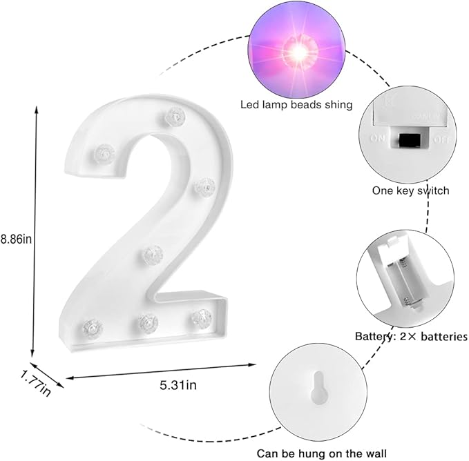 Decorative Led Light Up Number, Light Up Number Sign for Night Light Wedding Birthday Party Christmas Home Bar Decoration Number-(Number 2) - LeafyLoom