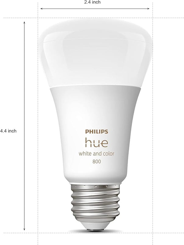Philips Hue Smart 60W A19 LED Bulb - White and Color Ambiance Color-Changing Light - 4 Pack - 800LM - E26 - Indoor - Control with Hue App - Works with Alexa, Google Assistant and Apple Homekit PhilipsHue