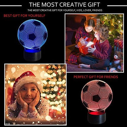 Wiscky Soccer Night Lights for Kids 3D Illusion Football Lights Lamp 7 LED Colors Changing Touch Table Desk Lamps Decorative Lighting Cool Toys Gifts Birthday Holiday Xmas Gifts Sports Theme Fans - LeafyLoom