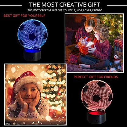 Wiscky Soccer Night Lights for Kids 3D Illusion Football Lights Lamp 7 LED Colors Changing Touch Table Desk Lamps Decorative Lighting Cool Toys Gifts Birthday Holiday Xmas Gifts Sports Theme Fans - LeafyLoom