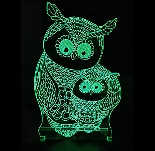 Owls 3D Night Lights Mother and Kids 7 Color Changing USB LED Table Arts Lamp for Great Kids Xmas Birthday Gifts Baby Store Office Kindergarten Decoration - LeafyLoom