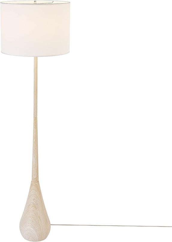 Globe Electric 52112 Kanana 65" Floor Lamp, Faux Wood, Cotton Shade - LeafyLoom