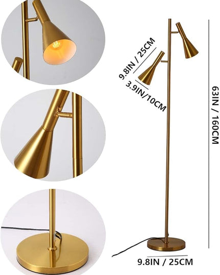 Modern Floor Lamp with 2 Adjustable Head Tall Pole Lamp Stand Up Lamp for Living Room, Bedroom, Office Tree Floor Lamps, Rotating Swivel Corner reading lamps,Gold Floor Lamp(Bulbs Not Included) - LeafyLoom