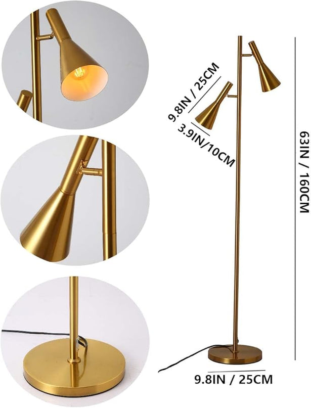 Modern Floor Lamp with 2 Adjustable Head Tall Pole Lamp Stand Up Lamp for Living Room, Bedroom, Office Tree Floor Lamps, Rotating Swivel Corner reading lamps,Gold Floor Lamp(Bulbs Not Included) - LeafyLoom