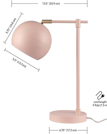 Globe Electric 52285 Hannah 18" Desk Lamp, Matte Pink, Brass Pivot Joint, in-Line On/Off Rotary Switch - LeafyLoom