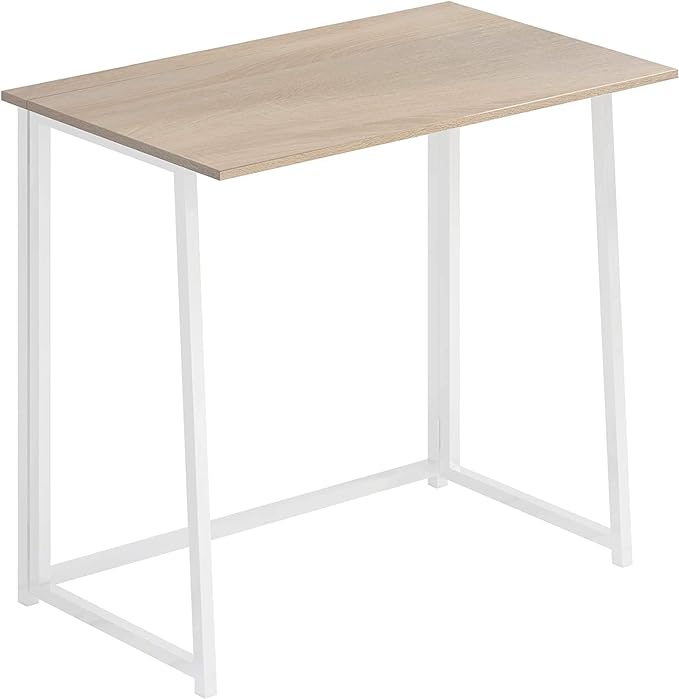 4NM 31.5" Folding Desk, Simple Assembly Computer Desk Study Writing Table for Small Space Offices/Home - Natural and White - LeafyLoom