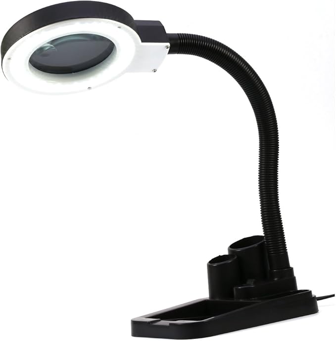 Magnifier with Light and Stand,Adjustable 40 LED Magnifying Desk Lamp Light Magnifier & Desk Lamp Illuminated Lighting 5X 10X Stand Magnifier Crafts Glass Tabletop Lamp with Pen Container - LeafyLoom