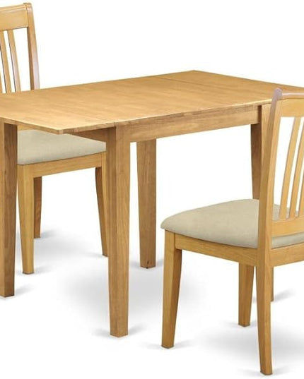 East West Furniture NDPO3-OAK-C Norden 3 Piece Modern Set Contains a Rectangle Wooden Table with Dropleaf and 2 Linen Fabric Kitchen Dining Chairs, 30x48 Inch, Oak - LeafyLoom