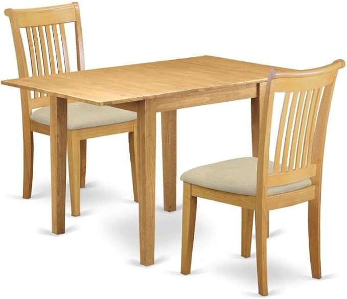 East West Furniture NDPO3-OAK-C Norden 3 Piece Modern Set Contains a Rectangle Wooden Table with Dropleaf and 2 Linen Fabric Kitchen Dining Chairs, 30x48 Inch, Oak - LeafyLoom