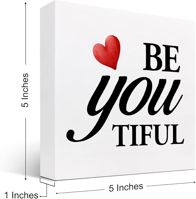 Be You Tiful Sign,Inspirational Quote Wood Box Sign,Motivational Wooden Block Signs,Positive Wood Signs,Decorations for Home Women Girl Room Office Shelf Table Decor - LeafyLoom