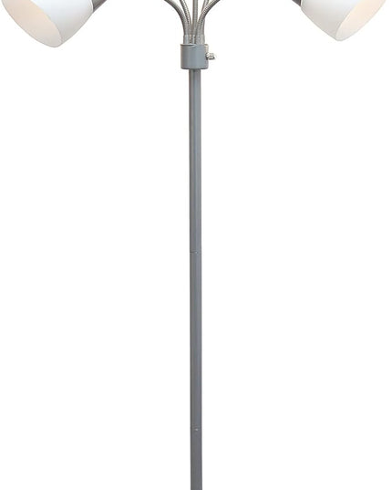 Simple Designs LF2006-SVW 67" Contemporary Multi Head Medusa 5 Light Adjustable Gooseneck Silver Floor Lamp with White Shades for Kids Bedroom Playroom Living Room Office - LeafyLoom