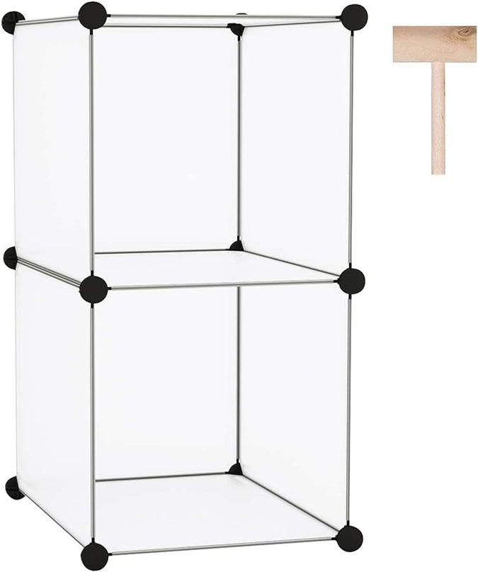 C&AHOME Cube Storage, 2-Cube Organizer Unit, Plastic Closet Storage Shelf, DIY Bookshelf, Modular Bookcase, Cabinet Ideal for Bedroom, Living Room, Office, 12.4" L x 12.4" W x 24.8" H White SBTM3002A - LeafyLoom