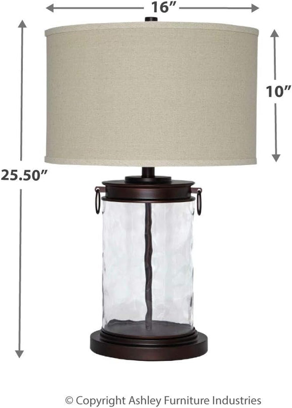 Signature Design by Ashley Tailynn Modern 25.25" Glass Table Lamp with Hardback Shade, Clear - LeafyLoom