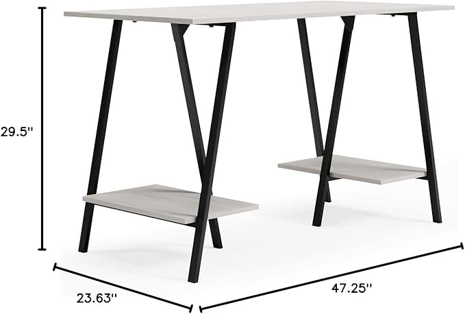 Signature Design by Ashley Bayflynn Modern Home Office Desk or Drafting Table with Sawhorse Legs, White & Black - LeafyLoom
