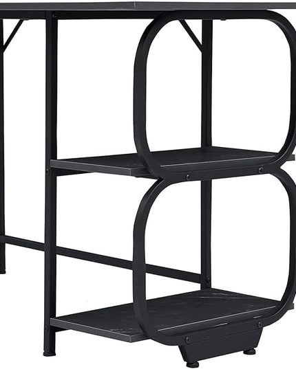 Anivia Gaming Computer Desk, Small Home Office Desk with 2 Storage Shelves, 47" Writing Desks Industrial Simple Style Wood Table Metal Frame for PC Laptop Notebook（Black） (47-B) - LeafyLoom