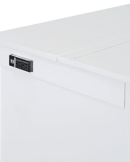 Murphy Bed Full Size with USB Port and Removable Shelves on Each Side, Wooden Platform Bedframe Foldable into Wall Cabinet, Space Saving, for Bedroom Guest Room Office, White - LeafyLoom