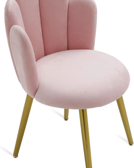 Vanity Chair for Makeup Room - Midcentury Modern Accent Velvet Chair with Back Support, Gold Legs for Living Room Bedroom, (Pink) - LeafyLoom