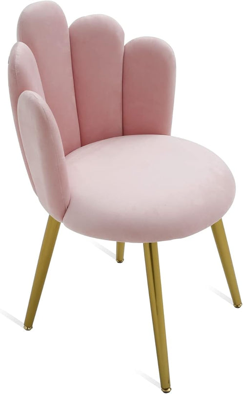 Vanity Chair for Makeup Room - Midcentury Modern Accent Velvet Chair with Back Support, Gold Legs for Living Room Bedroom, (Pink) - LeafyLoom