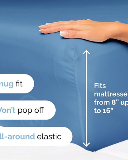 Split King Size 5 Piece Sheet Set - Comfy Breathable & Cooling Sheets - Hotel Luxury Bed Sheets for Women & Men - Deep Pockets, Easy-Fit, Soft & Wrinkle Free Sheets - Denim Blue Oeko-Tex Bed Sheet Set - LeafyLoom