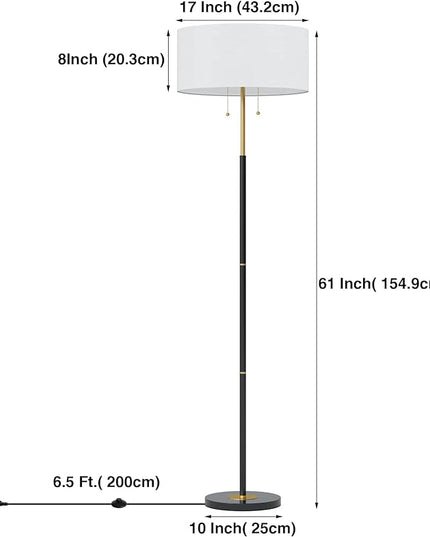 2-Light Floor Lamp, Mid Century Floor Lamp with White Fabric Shade, Standing Lamp Tall Lamp for Living Room Bedroom, 3 Color Temperatures 9W Bulb Include - LeafyLoom