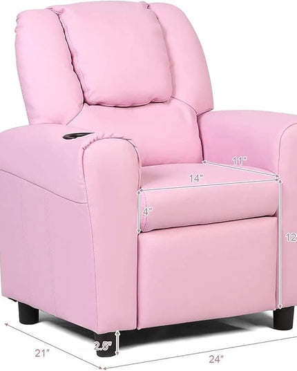 ARLIME Kids Recliner chair, toddler Armchair Upholstered Couch with Cup Holder, Backrest, baby Leather sofa with Headrest and Footrest, Child Furniture for Ages 2-7(Pink) - LeafyLoom