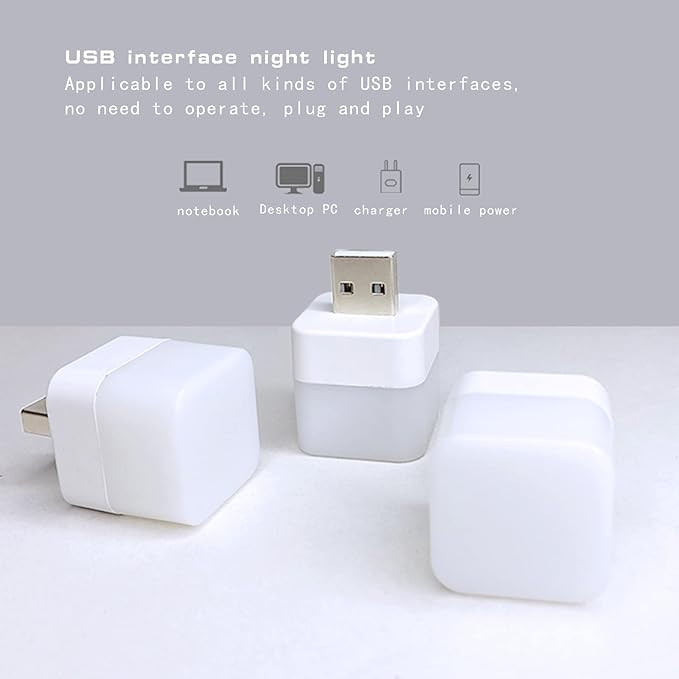 Flexible LED Ambient Light, Mini USB Night Lights,Plug in LED Bulb,Emergency Lighting,Compact,Ideal for Bedroom,Bathroom,Nursery,Hallway,Outdoor Camping,Reading(4 Pack White Lights)(White) - LeafyLoom