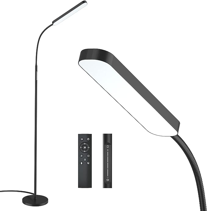 Floor Lamp, 15w/1000lm Bright LED Floor Lamp with Stepless Adjustable 3000K-6000K Colors and Dimmer, Remote and Touch Control, Adjustable Gooseneck Floor Lamp for Living Room - LeafyLoom