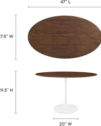 Modway Lippa 48" Mid-Century Modern Dining Table with Oval Top in Walnut - LeafyLoom