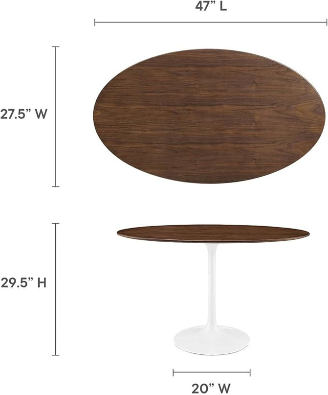 Modway Lippa 48" Mid-Century Modern Dining Table with Oval Top in Walnut - LeafyLoom