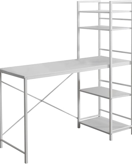 Monarch Specialties Study Workstation with 4 Bookshelves-Home & Office Computer Desk with 4 Tier, 48", White - LeafyLoom