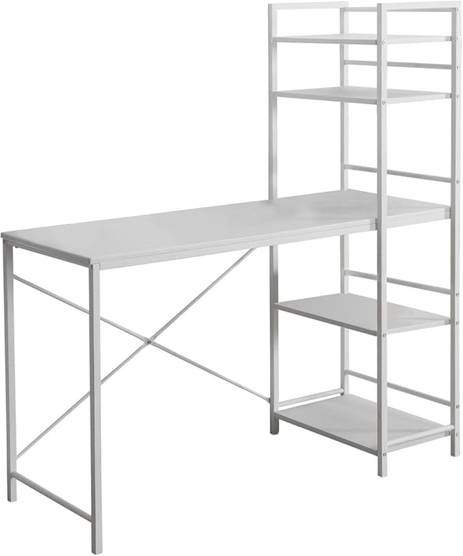 Monarch Specialties Study Workstation with 4 Bookshelves-Home & Office Computer Desk with 4 Tier, 48", White - LeafyLoom