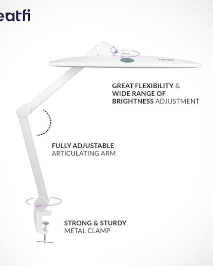 Neatfi Elite HD XL Task Lamp, 3 Adjustable Light Modes, 22 Inches Wide, 2260 Lumens, 84PCS SMD LED, Super Bright Desk Lamp, Non-Polar Dimming (CCT with Clamp, White, 22 Inches) - LeafyLoom