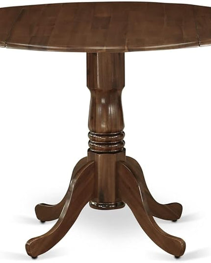 East West Furniture DMGA3-AWA-03 3 Piece Dinette Set for Small Spaces Contains a Round Dining Table with Dropleaf and 2 Brown Linen Fabric Parsons Dining Chairs, 42x42 Inch, Walnut - LeafyLoom