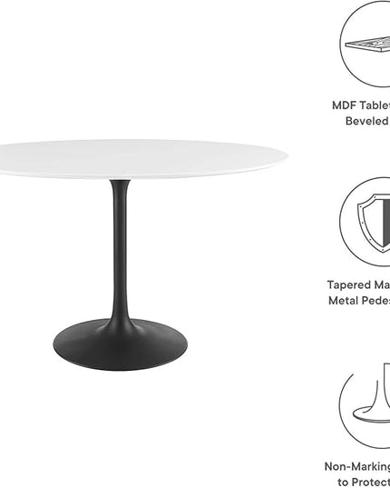 Modway Lippa 48" Oval-Shaped Mid-Century Modern Dining Table with White Wood Top and Black Base - LeafyLoom