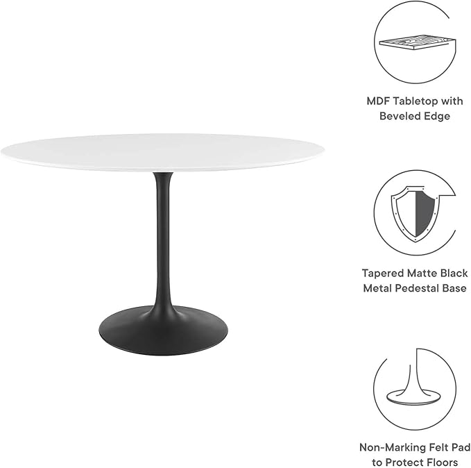 Modway Lippa 48" Oval-Shaped Mid-Century Modern Dining Table with White Wood Top and Black Base - LeafyLoom