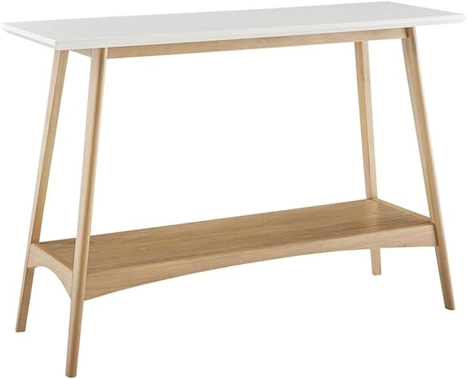Madison Park Parker Console Table for Entryway with Solid Wood Frame, Open Storage Shelf and Off-White Top, Mid-Century Modern Accent Living Room Furniture Décor, Off-White/Natural - LeafyLoom