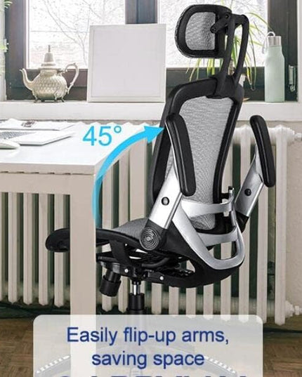 GABRYLLY Ergonomic Mesh Office Chair, High Back Desk Chair - Adjustable Headrest with Flip-Up Arms, Tilt Function, Lumbar Support and PU Wheels, Swivel Computer Task Chair, Grey - LeafyLoom