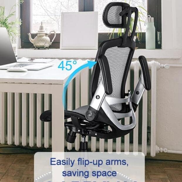 GABRYLLY Ergonomic Mesh Office Chair, High Back Desk Chair - Adjustable Headrest with Flip-Up Arms, Tilt Function, Lumbar Support and PU Wheels, Swivel Computer Task Chair, Grey - LeafyLoom