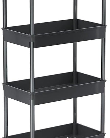 Sooyee 4 Tier Wide Storage Cart Mobile Shelving Unit Organizer Slide Out Storage Rolling Utility Cart Tower Rack for Kitchen Bathroom Laundry, Plastic & Stainless Steel,Black - LeafyLoom