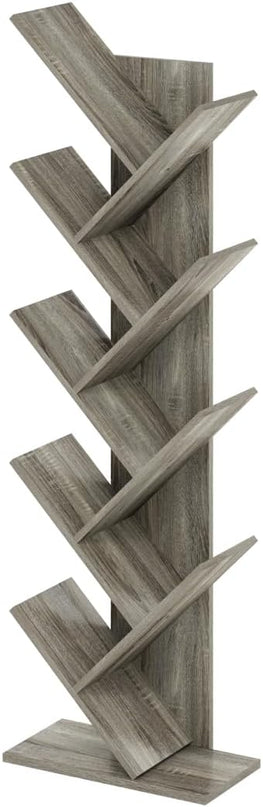 Furinno Tree Bookshelf 9-Tier Floor Standing Tree Bookcase, French Oak - LeafyLoom