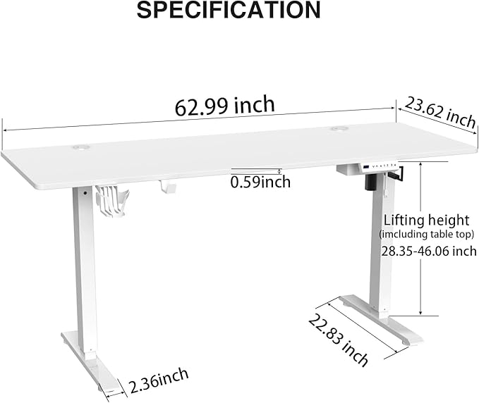 63'' x 24'' Electric Height Adjustable Stand up Desk Home Office Ergonomic Computer Workstation - LeafyLoom