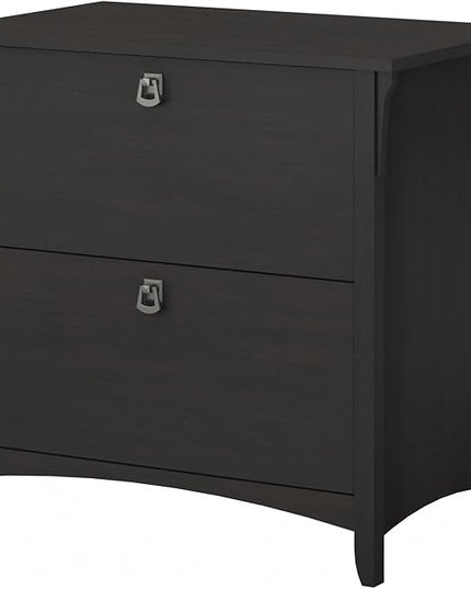 Bush Furniture Salinas 2 Drawer Lateral File Cabinet | Home Office Storage for Letter, Legal, and A4-size Documents, Vintage Black - LeafyLoom