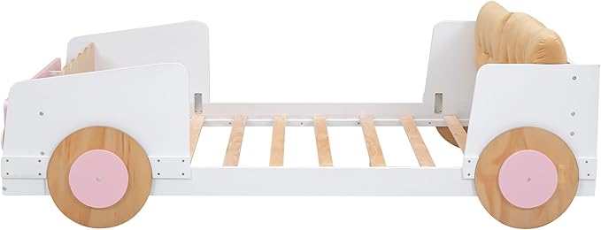 Full size Car-Shaped Platform Bed with Soft Cushion,Wooden Car Bedframe W/Footboard in-Build Shelves,Easy Assembly,Fun Play Design,Bedroom Furniture for Boys Girls Kids Toddlers Teens,White - LeafyLoom