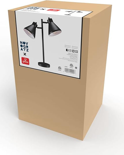 Globe Electric Novogratz x 52999 18" 2-Light Desk Lamp, Matte Black, On/Off Rotary Switch on Each Shade, Pivoting Lamp Heads, Industrial, Home Office Accessories, Desk Lamps for Home Office - LeafyLoom