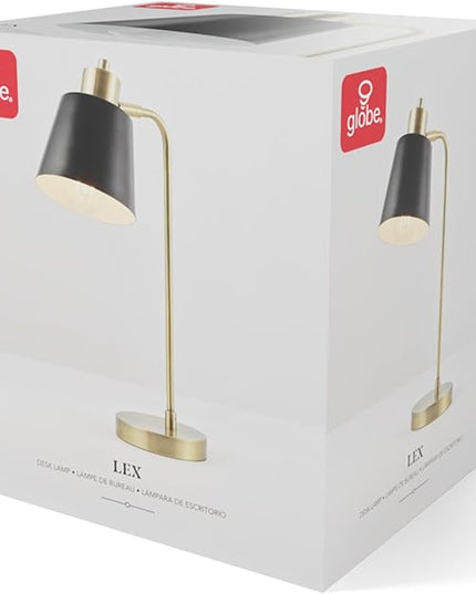 Globe Electric 61000055 18" Desk Lamp, Matte Brass Finish, Matte Black Metal Shade, Pivot Joint, On/Off Rotary Switch on Shade, E26 Base Bulb, Lamp for Living Room, Home Office - LeafyLoom