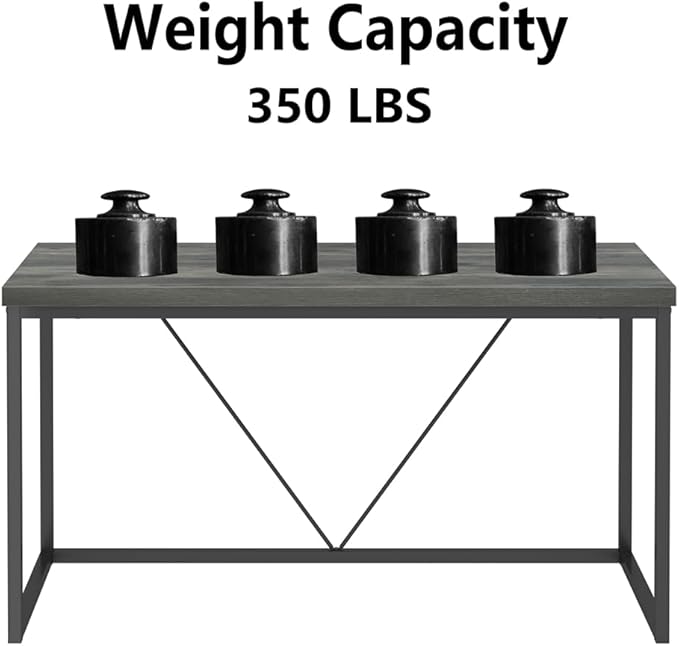 55 inch Computer Desk, Vintage Work Desk for Home Office, Rustic Wood and Metal Study Writing Table, Grey - LeafyLoom