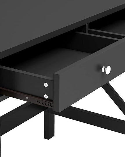 ChooChoo Home Office Desk Writing Computer Table Modern Design Black Desk with Drawers, Makeup Vanity Table - LeafyLoom